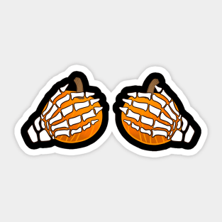 skeleton hands grabbing pumpkins (funny halloween design) Sticker